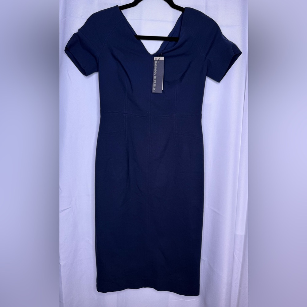 Banana Republic Wool Navy Sheath Midi Dress